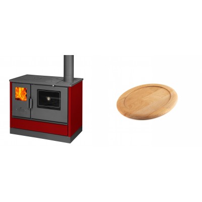Set Küchenofen mit Backofen und Kochplatte Balkan Energy, Modell 4020 Bordeaux, Obere Platte aus Gusseisen, Leistung 7.9kW + Holz untersetzer für ovale gusseisenpfanne Solagio HSFT1825 - Balkan Energy