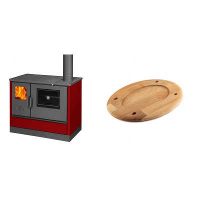 Set Küchenofen mit Backofen und Kochplatte Balkan Energy, Modell 4020 Bordeaux, Obere Platte aus Gusseisen, Leistung 7.9kW + Holz untersetzer für ovale platte Solagio HSOISK2533, 25x33cm - Balkan Energy