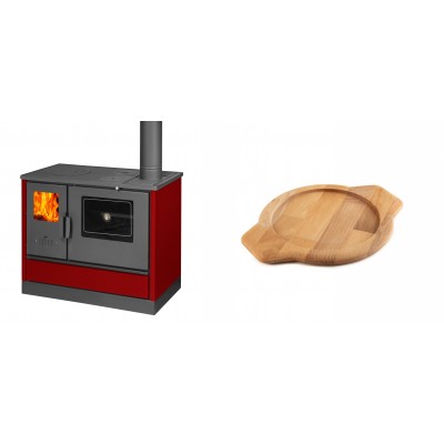 Set Küchenofen mit Backofen und Kochplatte Balkan Energy, Modell 4020 Bordeaux, Obere Platte aus Gusseisen, Leistung 7.9kW + Holz untersetzer für gusseisenschüssel Solagio HSYKTV22 - Balkan Energy