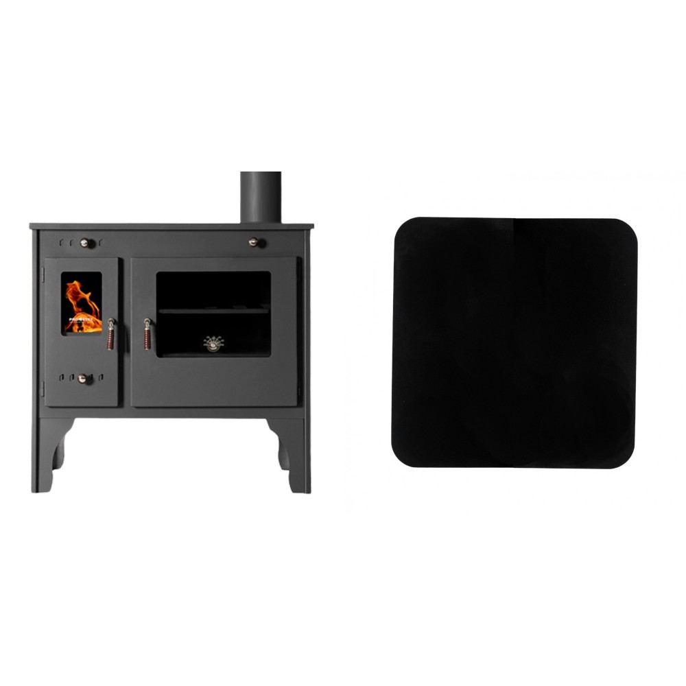 Set Küchenofen / Küchenhexe Prometey Retro Eco, 7kW + Funkenschutzplatte Stahl 2mm, Größe 98x98cm