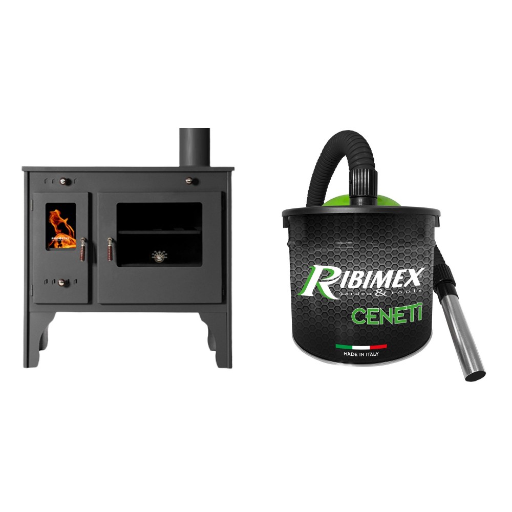 Set Küchenofen / Küchenhexe Prometey Retro Eco, 7kW + Elektrischer Aschesauger Ribimex, Modell Cenetì, Fassungsvermögen 15 L