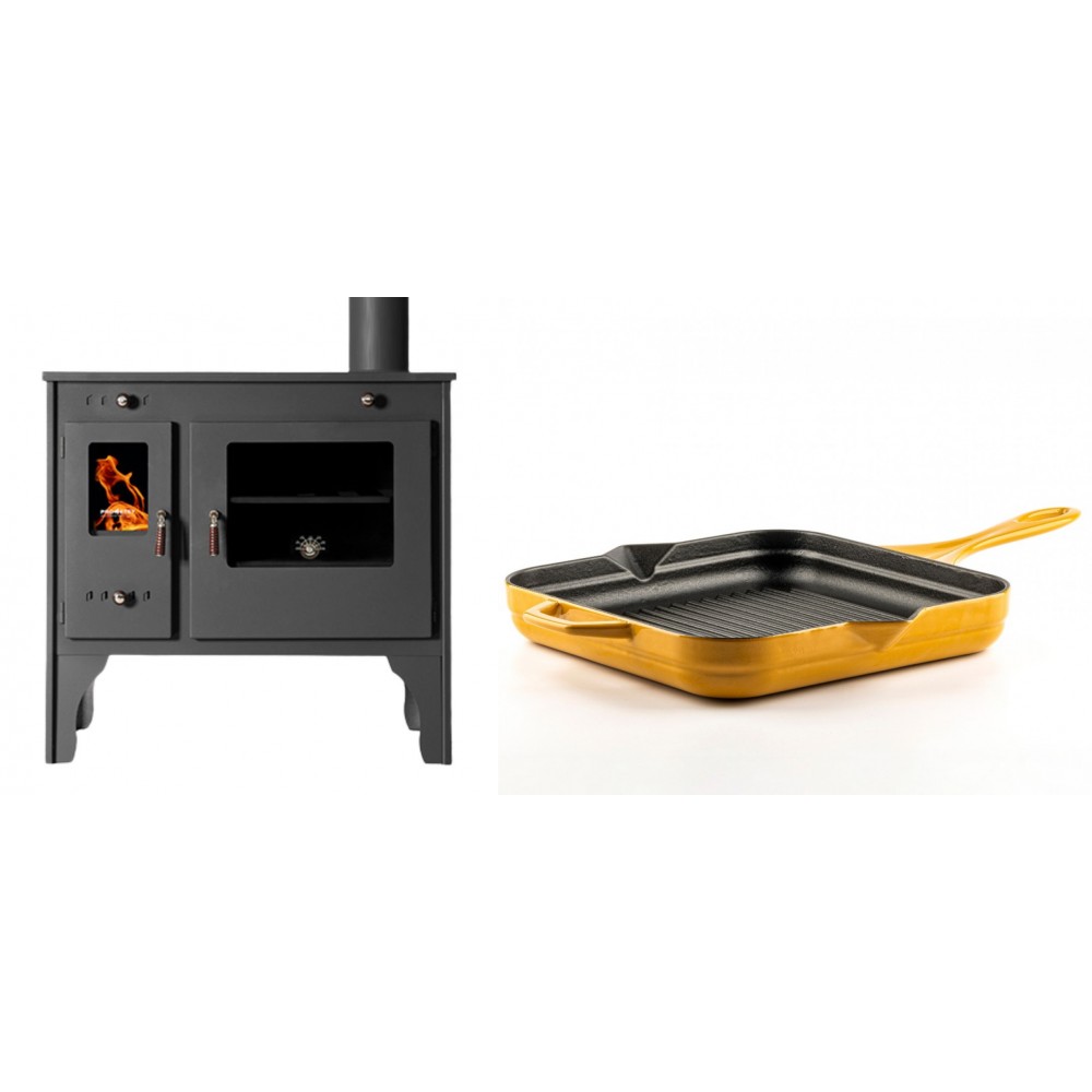 Set Küchenofen / Küchenhexe Prometey Retro Eco, 7kW + Emaillierte grillpfanne Gusseisen Solagio, Dijon, 28х28cm