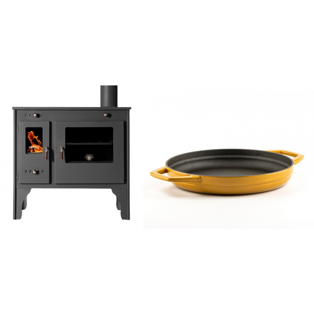 Set Küchenofen / Küchenhexe Prometey Retro Eco, 7kW + Emaillierte gusseisenpfanne mit zwei Griffen Solagio, Dijon, Ф22cm