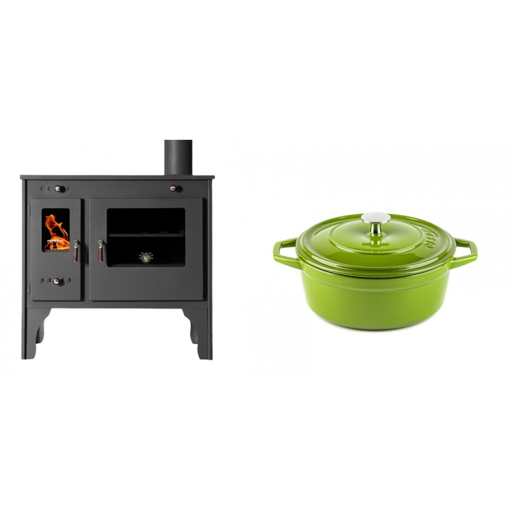 Set Küchenofen / Küchenhexe Prometey Retro Eco, 7kW + Gusseisen Topf Tiefer Solagio, Bamboo, Ф20