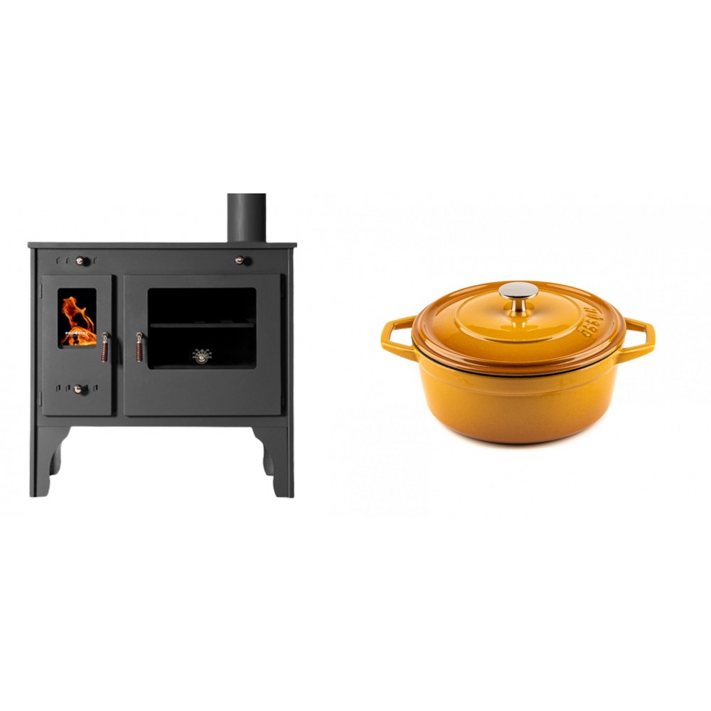 Set Küchenofen / Küchenhexe Prometey Retro Eco, 7kW + Gusseisen Topf Tiefer Solagio, Dijon, Ф20