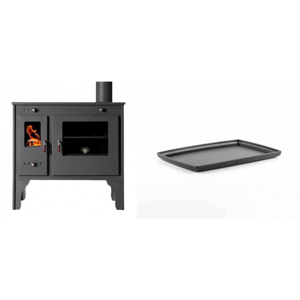 Set Küchenofen / Küchenhexe Prometey Retro Eco, 7kW + Rechteckige Servierplatte aus Gusseisen Solagio, 21x31cm