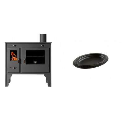 Set Küchenofen / Küchenhexe Prometey Retro Eco, 7kW + Gusseiserne auflaufform Solagio oval, 17x28cm - Kaminofen - Holzofen mit Backfach