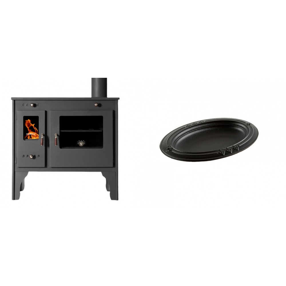 Set Küchenofen / Küchenhexe Prometey Retro Eco, 7kW + Gusseiserne auflaufform Solagio oval, 25x33cm