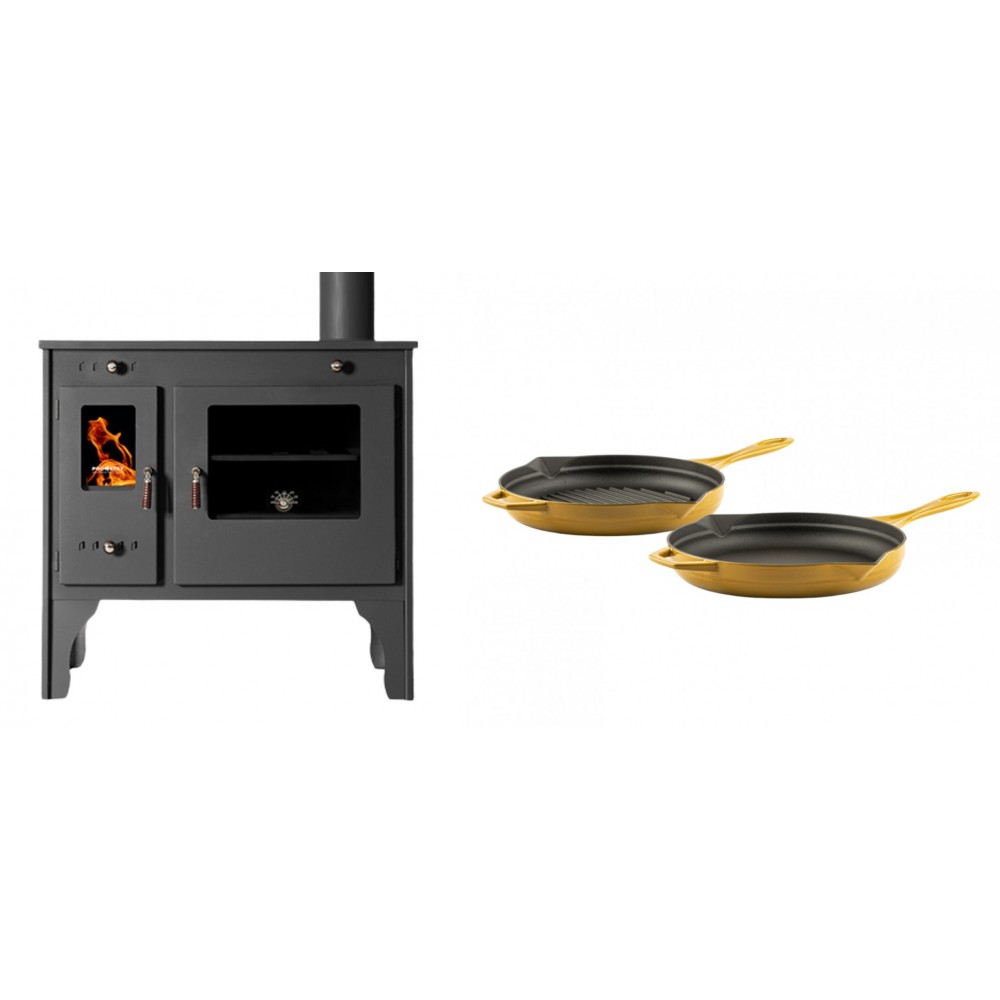 Set Küchenofen / Küchenhexe Prometey Retro Eco, 7kW + Gusseisen Topf Set aus 2 teilen Solagio, Dijon