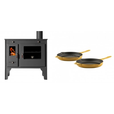 Set Küchenofen / Küchenhexe Prometey Retro Eco, 7kW + Gusseisen Topf Set aus 2 teilen Solagio, Dijon - Kaminofen - Holzofen mit Backfach
