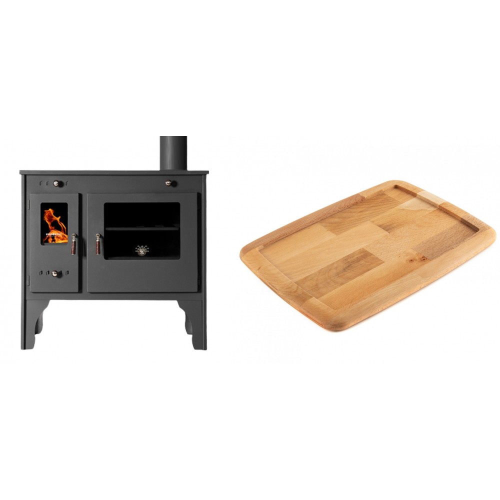 Set Küchenofen / Küchenhexe Prometey Retro Eco, 7kW + Holz untersetzer für gusseisenplatte Solagio HSST2131