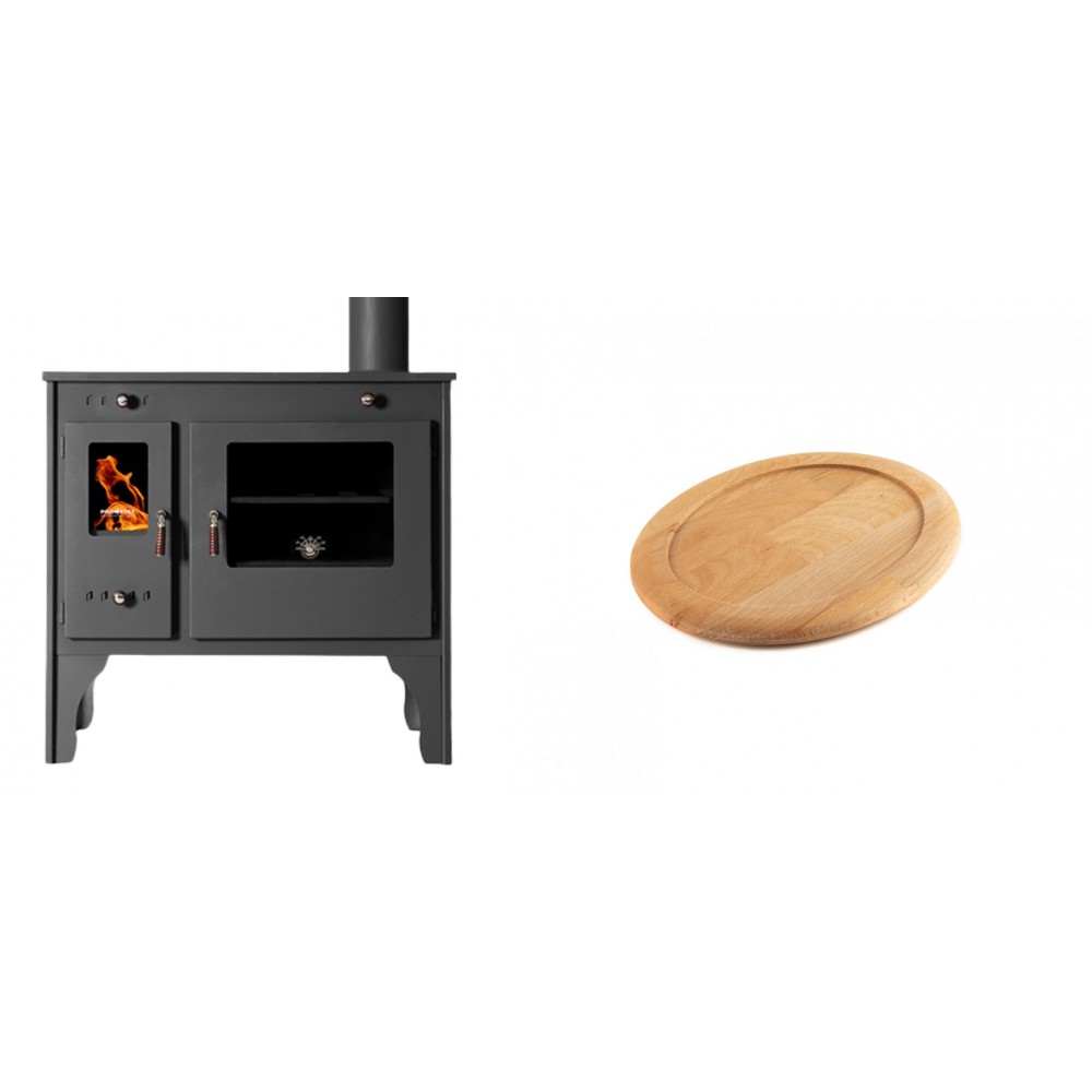 Set Küchenofen / Küchenhexe Prometey Retro Eco, 7kW + Holz untersetzer für ovale gusseisenpfanne Solagio HSFT1825