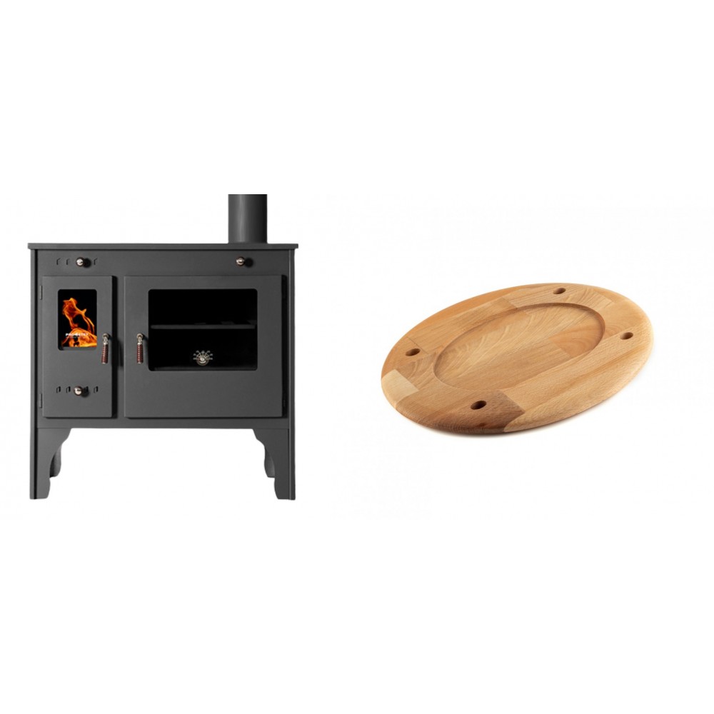Set Küchenofen / Küchenhexe Prometey Retro Eco, 7kW + Holz untersetzer für ovale platte Solagio HSOISK2533, 25x33cm