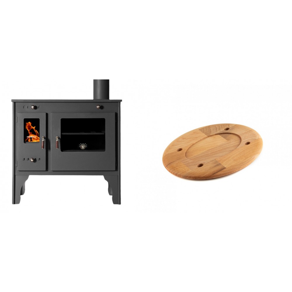 Set Küchenofen / Küchenhexe Prometey Retro Eco, 7kW + Holz untersetzer für ovale platte Solagio HSOISK1728, 17x28cm