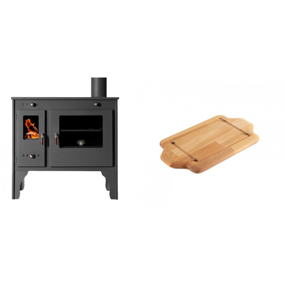 Set Küchenofen / Küchenhexe Prometey Retro Eco, 7kW + Holz untersetzer für mini-gusseisenplatte Solagio HSDDHP1522
