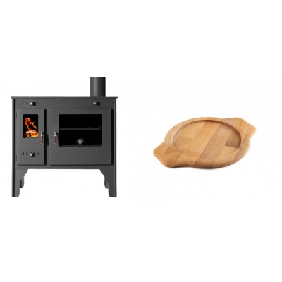 Set Küchenofen / Küchenhexe Prometey Retro Eco, 7kW + Holz untersetzer für gusseisenschüssel Solagio HSYKTV22 - Kaminofen - Holzofen mit Backfach