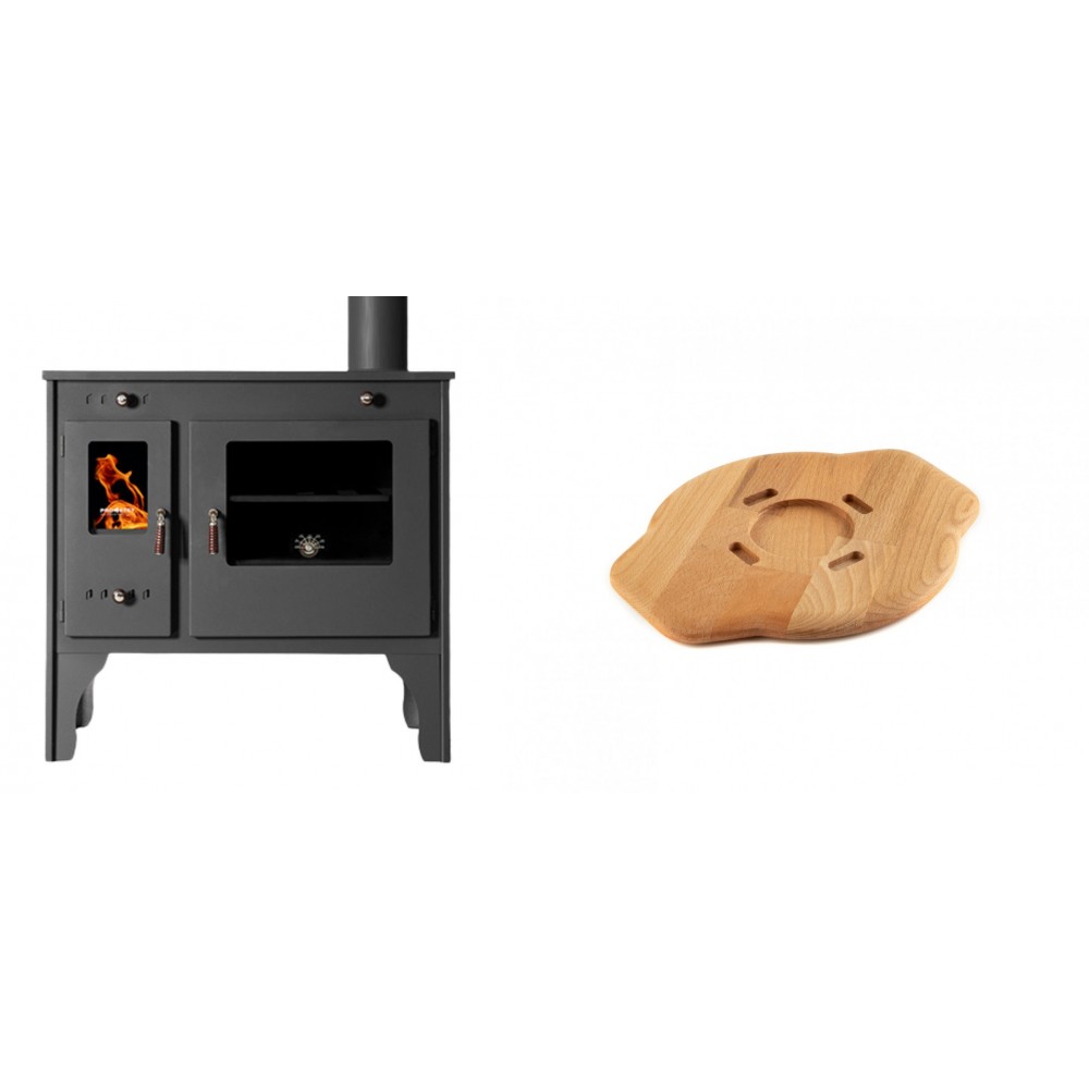 Set Küchenofen / Küchenhexe Prometey Retro Eco, 7kW + Holz untersetzer für gusseisenplatte Solagio HSYSAK20