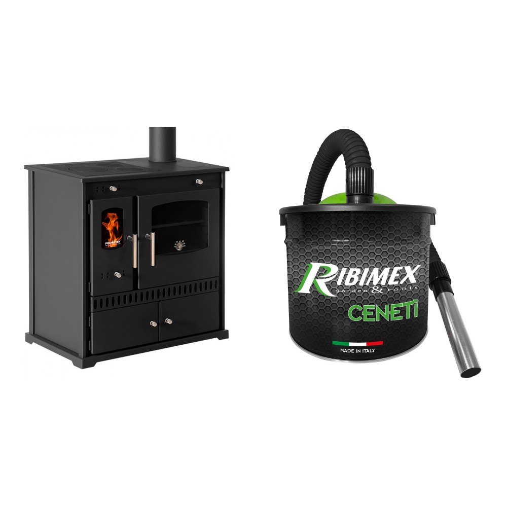 Set Küchenofen / Küchenhexe Prometey Perfect Eco, 7kW + Elektrischer Aschesauger Ribimex, Modell Cenetì, Fassungsvermögen 15 L