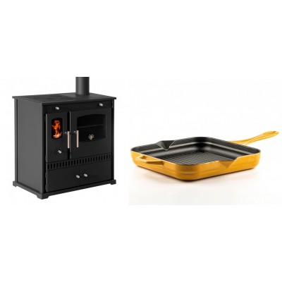 Set Küchenofen / Küchenhexe Prometey Perfect Eco, 7kW + Emaillierte grillpfanne Gusseisen Solagio, Dijon, 28х28cm - Prometey