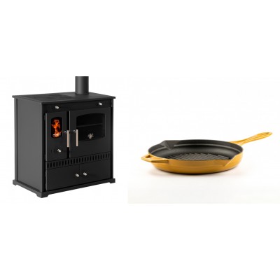 Set Küchenofen / Küchenhexe Prometey Perfect Eco, 7kW + Emaillierte grillpfanne Gusseisen Solagio, Dijon, Ф24cm - Prometey