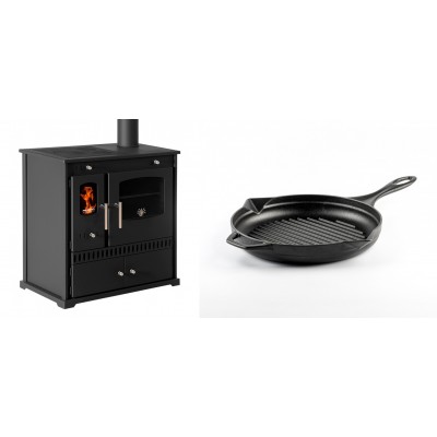 Set Küchenofen / Küchenhexe Prometey Perfect Eco, 7kW + Emaillierte grillpfanne Gusseisen Solagio, Black Onyx, Ф24cm - Prometey