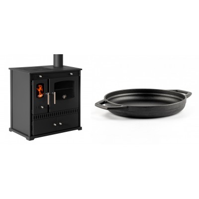 Set Küchenofen / Küchenhexe Prometey Perfect Eco, 7kW + Emaillierte gusseisenpfanne mit zwei Griffen Solagio, Black Onyx, Ф22cm - Prometey