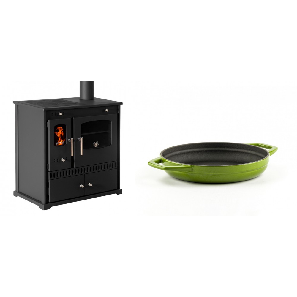 Set Küchenofen / Küchenhexe Prometey Perfect Eco, 7kW + Emaillierte gusseisenpfanne mit zwei Griffen Solagio, Bamboo, Ф19cm