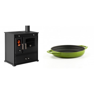 Set Küchenofen / Küchenhexe Prometey Perfect Eco, 7kW + Emaillierte gusseisenpfanne mit zwei Griffen Solagio, Bamboo, Ф19cm - Prometey