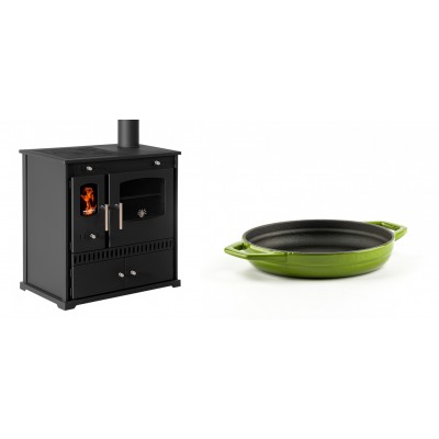 Set Küchenofen / Küchenhexe Prometey Perfect Eco, 7kW + Emaillierte gusseisenpfanne mit zwei Griffen Solagio, Bamboo, Ф16cm - Prometey