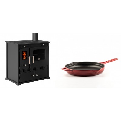 Set Küchenofen / Küchenhexe Prometey Perfect Eco, 7kW + Emaillierte Gusseisenpfanne Solagio, Rubin, Ф24cm - Prometey