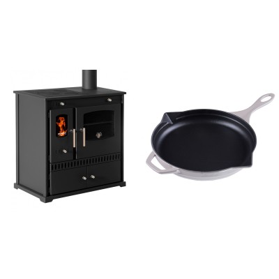 Set Küchenofen / Küchenhexe Prometey Perfect Eco, 7kW + Emaillierte Gusseisenpfanne Solagio, Ivory, Ф28cm - Prometey