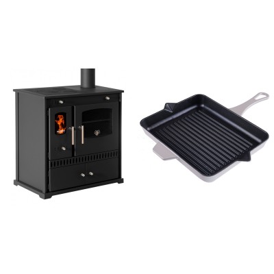 Set Küchenofen / Küchenhexe Prometey Perfect Eco, 7kW + Emaillierte grillpfanne Gusseisen Solagio, Ivory, 26x32cm - Prometey