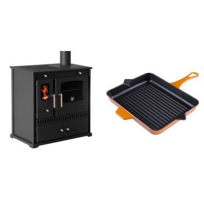 Set Küchenofen / Küchenhexe Prometey Perfect Eco, 7kW + Emaillierte grillpfanne Gusseisen Solagio, Dijon, 26x32cm - Prometey