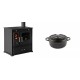 Set Küchenofen / Küchenhexe Prometey Perfect Eco, 7kW + Gusseisen Topf Tiefer Solagio, Black Onyx, Ф12 | Kaminofen - Holzofen mit Backfach | Kaminofen |