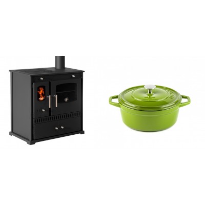 Set Küchenofen / Küchenhexe Prometey Perfect Eco, 7kW + Gusseisen Topf Tiefer Solagio, Bamboo, Ф20 - Prometey