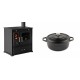 Set Küchenofen / Küchenhexe Prometey Perfect Eco, 7kW + Gusseisen Topf Tiefer Solagio, Black Onyx, Ф20 | Kaminofen - Holzofen mit Backfach | Kaminofen |