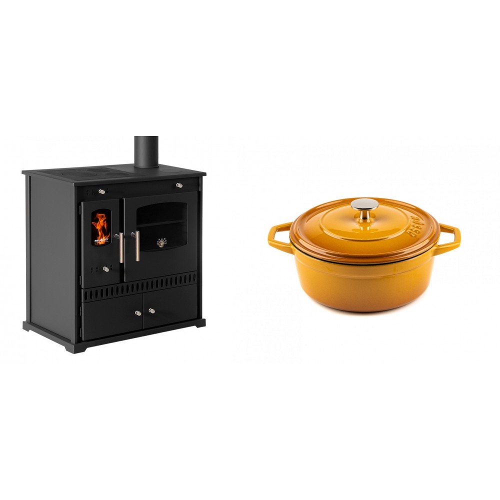 Set Küchenofen / Küchenhexe Prometey Perfect Eco, 7kW + Gusseisen Topf Tiefer Solagio, Dijon, Ф20