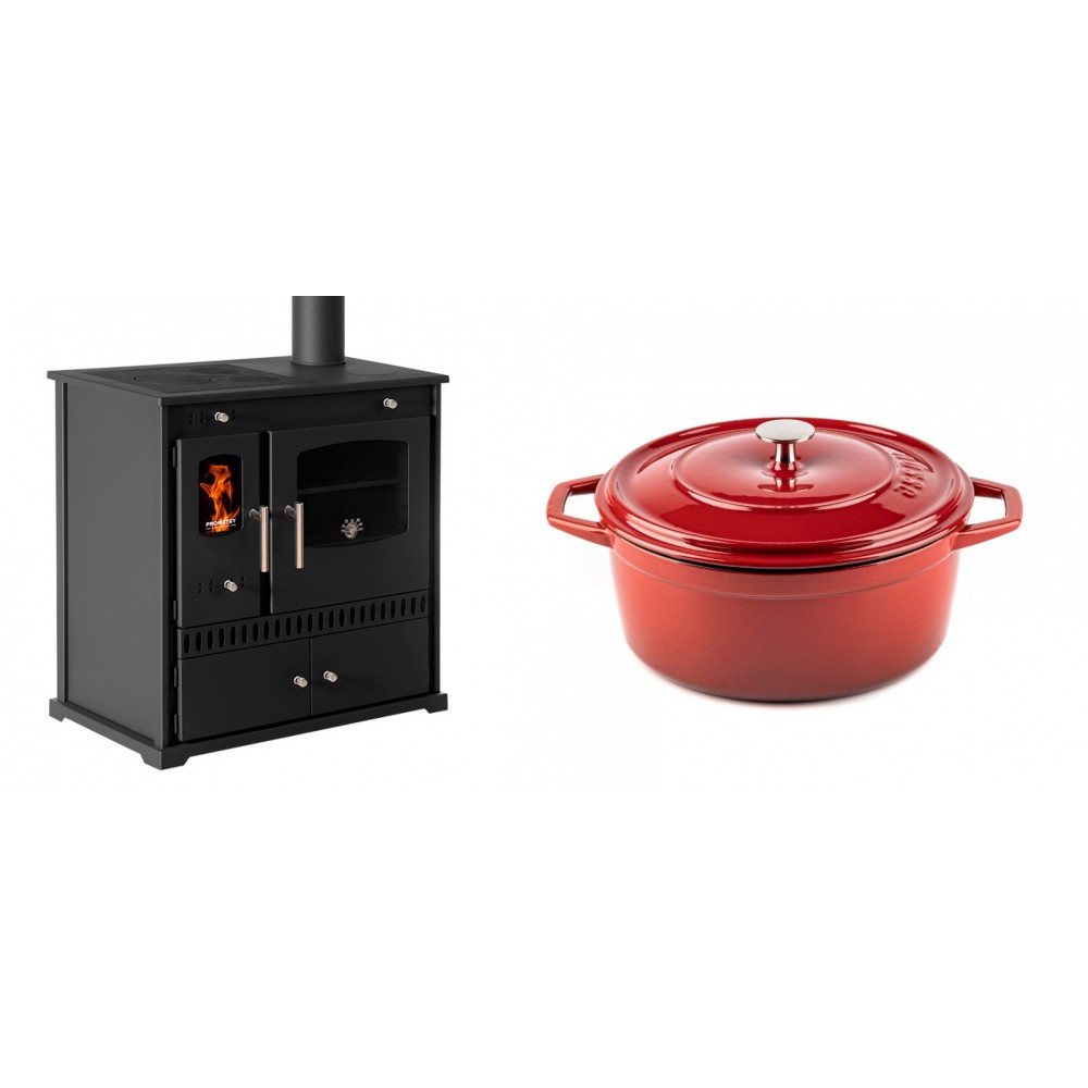 Set Küchenofen / Küchenhexe Prometey Perfect Eco, 7kW + Gusseisen Topf Tiefer Solagio, Rubin, Ф24