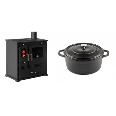 Set Küchenofen / Küchenhexe Prometey Perfect Eco, 7kW + Gusseisen Topf Tiefer Solagio, Black Onyx, Ф24 - Prometey