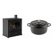 Set Küchenofen / Küchenhexe Prometey Perfect Eco, 7kW + Gusseisen Topf Tiefer Solagio, Black Onyx, Ф24 | Kaminofen - Holzofen mit Backfach | Kaminofen |