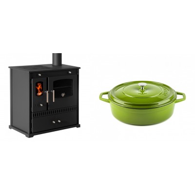 Set Küchenofen / Küchenhexe Prometey Perfect Eco, 7kW + Gusseisen Topf Flach Solagio, Bamboo, Ф26 - Prometey