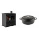 Set Küchenofen / Küchenhexe Prometey Perfect Eco, 7kW + Gusseisen Topf Flach Solagio, Black Onyx, Ф26 | Kaminofen - Holzofen mit Backfach | Kaminofen |