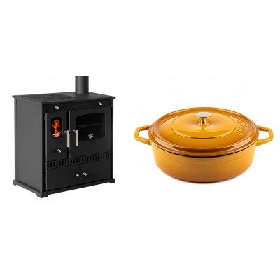 Set Küchenofen / Küchenhexe Prometey Perfect Eco, 7kW + Gusseisen Topf Flach Solagio, Dijon, Ф28 - Prometey