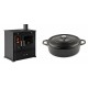 Set Küchenofen / Küchenhexe Prometey Perfect Eco, 7kW + Gusseisen Topf Flach Solagio, Black Onyx, Ф28 | Kaminofen - Holzofen mit Backfach | Kaminofen |