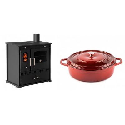 Set Küchenofen / Küchenhexe Prometey Perfect Eco, 7kW + Gusseisen Topf Flach Solagio, Rubin, Ф28 - Prometey