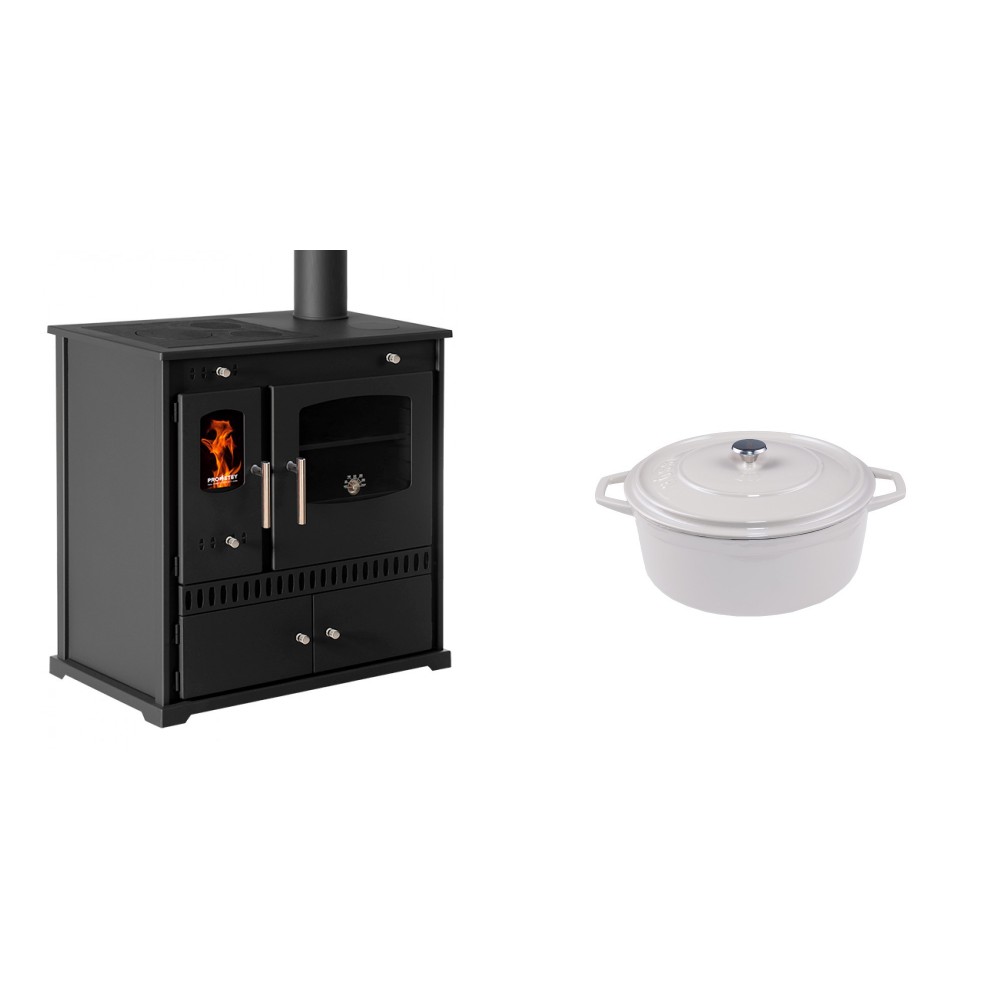 Set Küchenofen / Küchenhexe Prometey Perfect Eco, 7kW + Gusseisen Topf Tiefer Solagio, Ivory, Ф12