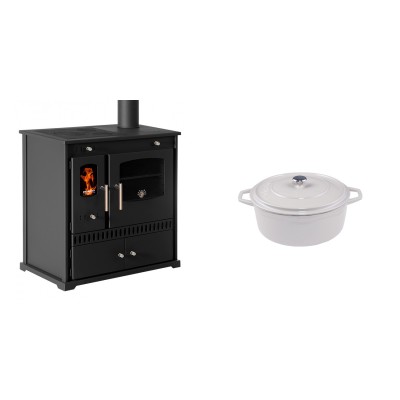 Set Küchenofen / Küchenhexe Prometey Perfect Eco, 7kW + Gusseisen Topf Tiefer Solagio, Ivory, Ф12 - Prometey