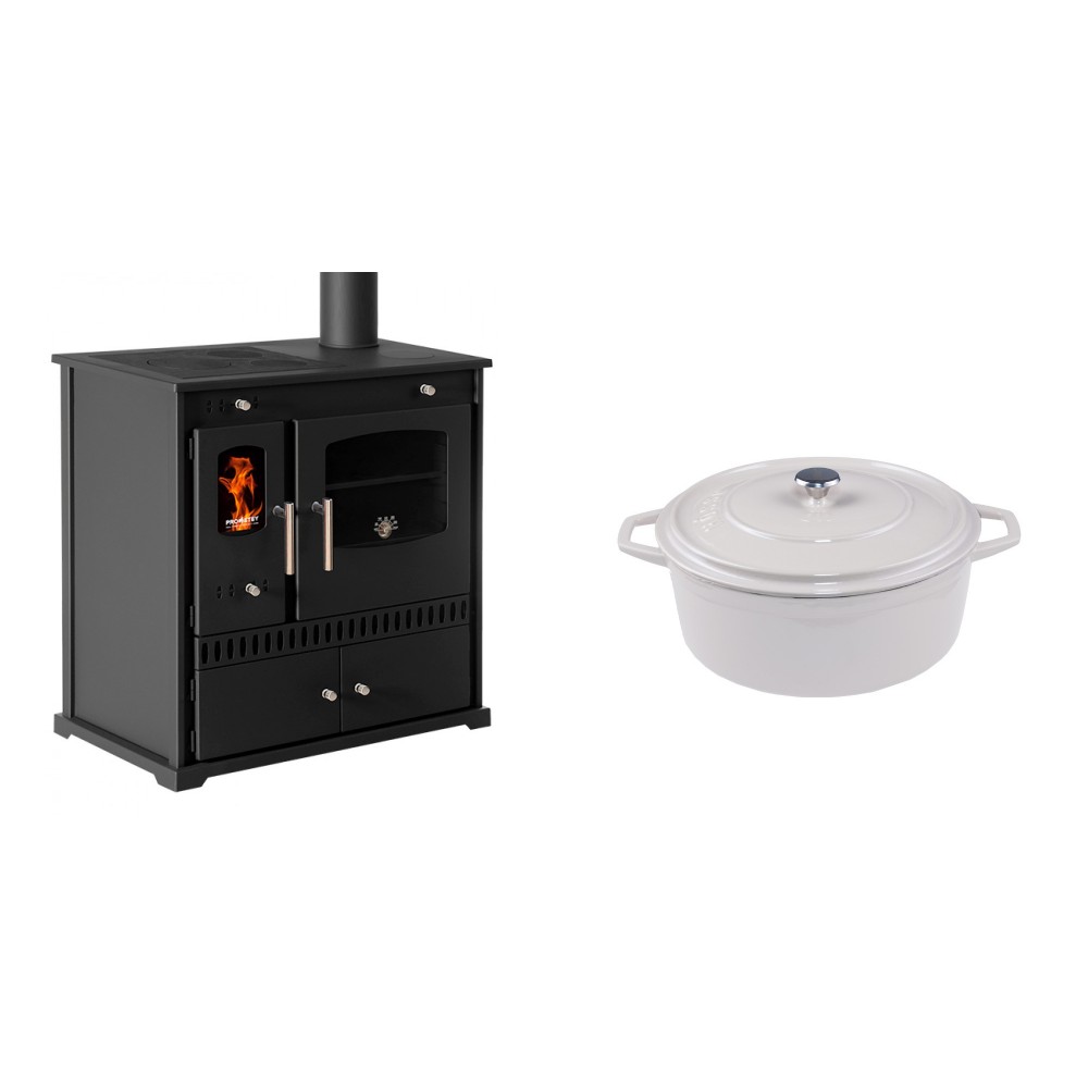 Set Küchenofen / Küchenhexe Prometey Perfect Eco, 7kW + Gusseisen Topf Tiefer Solagio, Ivory, Ф20