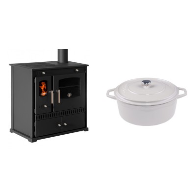 Set Küchenofen / Küchenhexe Prometey Perfect Eco, 7kW + Gusseisen Topf Tiefer Solagio, Ivory, Ф24 - Prometey