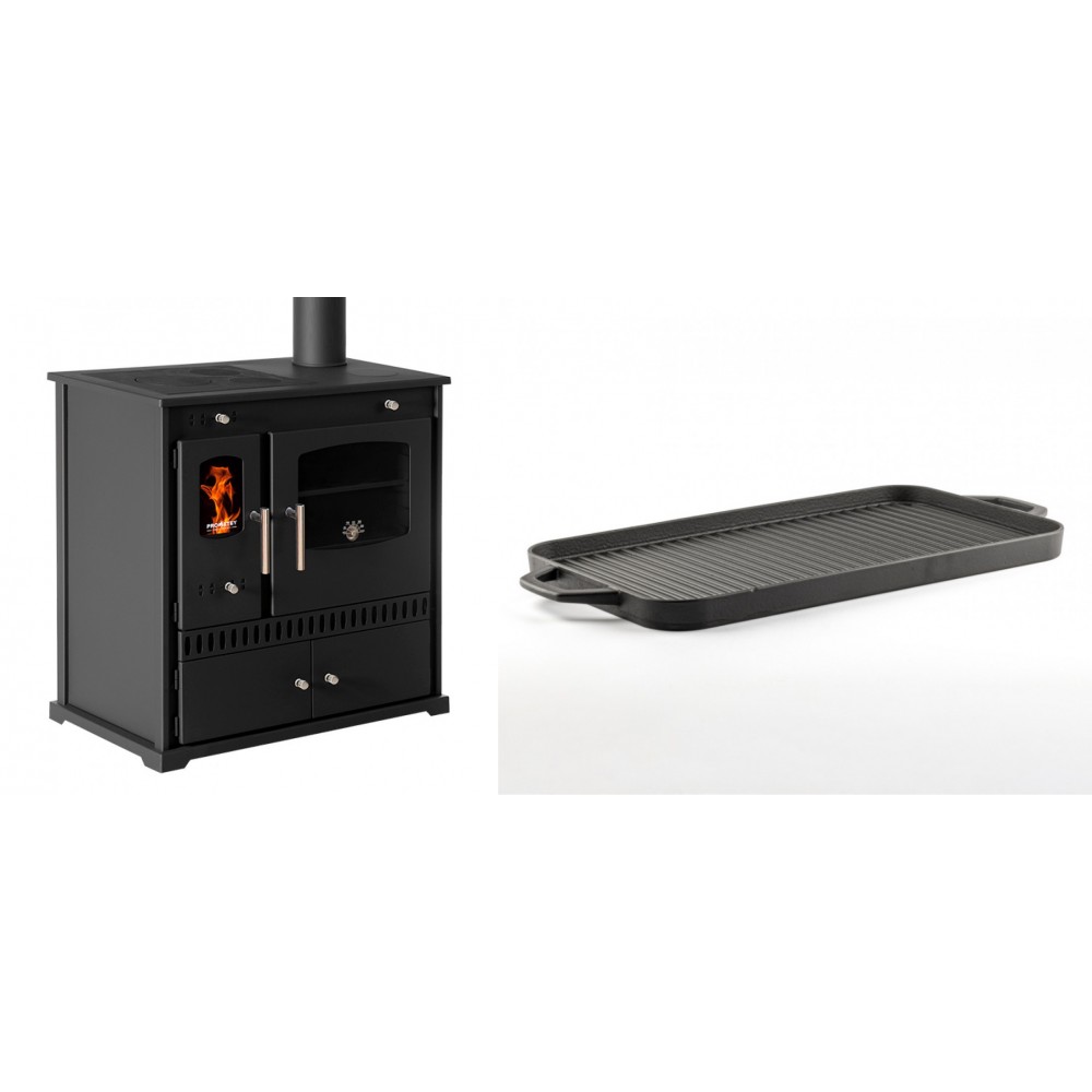 Set Küchenofen / Küchenhexe Prometey Perfect Eco, 7kW + Große Grillplatte aus Gusseisen Solagio, 25x44cm